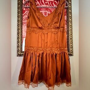 Rust Orange Boho Tiered Lace Dress
